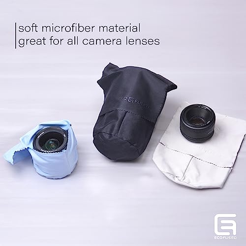Eco-Fused Camera Lens Pouches - Microfiber Lens Cloth Bag - 4 Pack - Soft Camera Wraps for Multi-Sized Lenses and Accessories - Camera Bag Inserts - Home Travel Photography (Black/Gray/Blue)