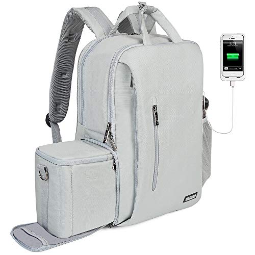 CADeN Camera Backpack w/ 15.6" Laptop Compartment, USB Charge Port, Tripod Holder, Rain Cover Compatible for Sony Canon Nikon - color: L5 Generation 3 Light Gray