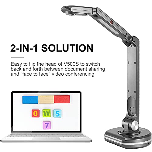 JOYUSING V500S 8MP Document Camera for Teachers, USB Visualiser for A3 Size, LED Light, AutoFocus, OCR for Windows, Classroom Presentation, Remote Teaching, Web Conferencing, Mac, Windows
