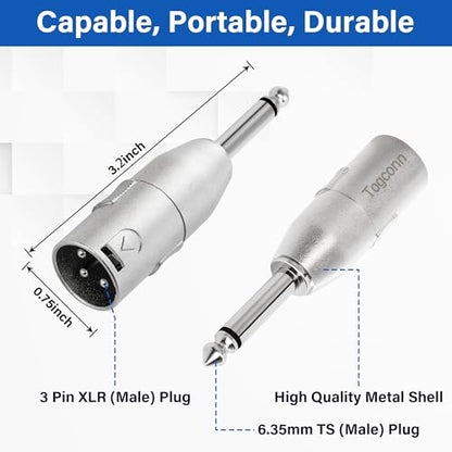 1/4" TS to XLR Adapter 2 Pack - 6.35mm 1/4" TS to XLR Male Connector - color: TS 6.35mm Male to XLR Male, size: 2 Pack