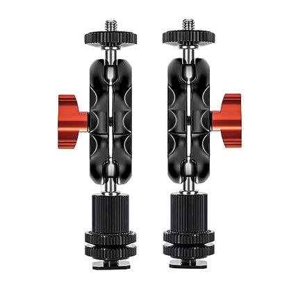 Mini Magic Arm Multi-Function Double Ball Head with Cold Shoe Mount and 1/4’’-20 Screw for Monitor, LED Light, Microphone, Max Load up to 2kg/4.4lb - 2 Pieces