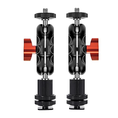 Mini Magic Arm Multi-Function Double Ball Head with Cold Shoe Mount and 1/4’’-20 Screw for Monitor, LED Light, Microphone, Max Load up to 2kg/4.4lb - 2 Pieces