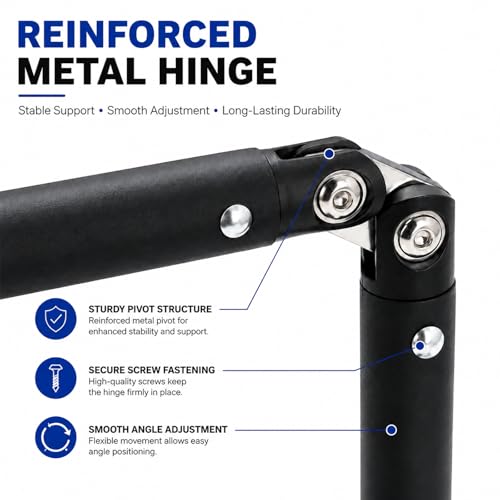 Desktop Microphone Stand with Weighted Steel Base, Adjustable Studio Mic Stand and Mic Arm for Desk, No-Clamp Tabletop Stand with 3/8", 5/8", 1/4" Adapters and Phone Holder