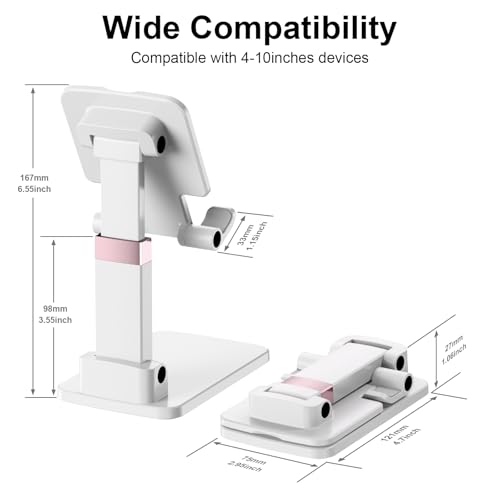 Cell Phone Stand Cute Mobile Holder For iPhone Desk Office Accessories | for thick cases; Under 12" Tablets, e-readers; Folds flat; Anti-slip; Weighted base - color: 05-Snow-white
