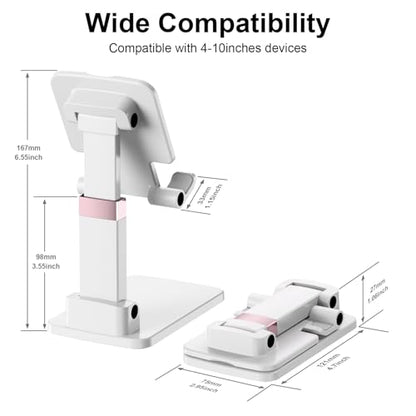 Cell Phone Stand Cute Mobile Holder For iPhone Desk Office Accessories | for thick cases; Under 12" Tablets, e-readers; Folds flat; Anti-slip; Weighted base - color: 05-Snow-white