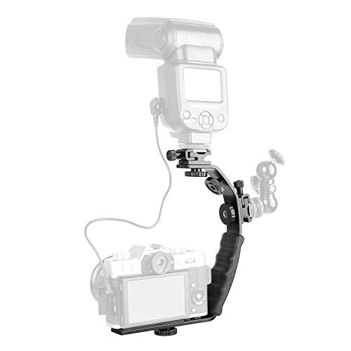 ChromLives Camera L Bracket Mount Video Grip L-Bracket with Dual Flash Cold Shoe Mount 1/4'' Tripod Screw, Heavy Duty Padded Hand Grip for DSLR Camera Camcorder (Updated)