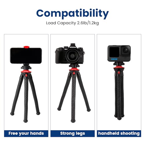 Fotopro Tripod for iPhone Flexible Camera Tripod with Action Camera Holder Phone Mount Portable Bendable Handheld Mini Camera Tripod Stand for go pro Phone Vlogging Video - style: UFO Pro tripod