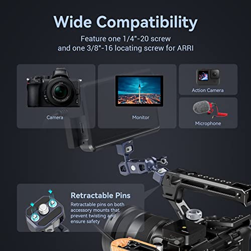 SMALLRIG Articulating Magic Arm, 3/8"-16 Screw for ARRI & 1/4"-20 Screw | With retractable pins. 360° rotation, 12 lb load for monitors, cameras, lights.