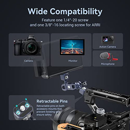 SMALLRIG Articulating Magic Arm, 3/8"-16 Screw for ARRI & 1/4"-20 Screw | With retractable pins. 360° rotation, 12 lb load for monitors, cameras, lights.