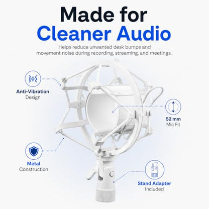 DECHOUS Studio Condenser Microphone Shock Mount with 52mm White Metal Anti-vibration Holder for Desktop Recording and Broadcast Boom Mic Stand