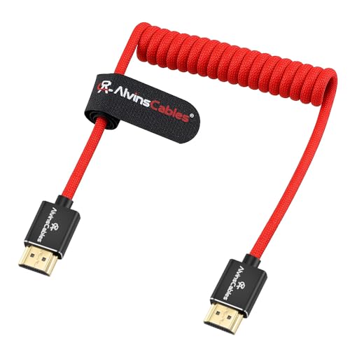 Alvin's Cables 8K 2.1 Full HDMI High Speed Braided Coiled Cable for Atomos Ninja V, Portkeys BM5, for Feelworld Monitor, for Canon C300, Z CAM E2, Sony FS5| FS7| A7S3 Cameras RED - color: Red, size: Straight to Straight