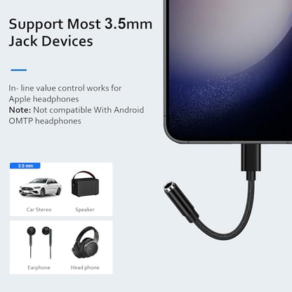 USB C to 3.5mm Headphone Jack Adapter 2 Pack, Type C to 3.5mm Audio Adapter Aux Dongle Cable for Samsung Galaxy S26 Ultra S26+ S26 A37 A57 S25 Ultra S25 FE Edge S25+ A17 A16 5G A36 A26 A56 S24 S23 S22
