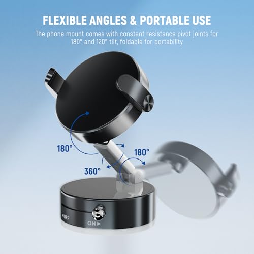 NEEWER ENTRY LEVEL VERSION Magnetic Cell Phone Holder Mount Stand Foldable with Vacuum Suction Cup for Your Car Windshield Dash Gym, 360 Rotating Compatible with MagSafe iPhone for Video Recording, A9