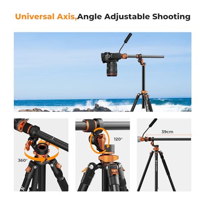 K&F CONCEPT 90''/230cm Overhead Camera Tripod, Horizontal Shooting Video Tripods with Fluid Head Heavy Duty, Detachable Monopod, for Indoor and Outdoor Use T254A7+FH-03 - size: T254A7+FH-03