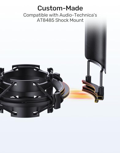 Custom AT2020 Microphone Shock Mount with Metal Pop Filter, Anti-Vibration Suspension Shock Mount Mic Holder Clip Compatible with Audio Technica AT2020 AT2035 AT2020USB ATR2050 AT3035 AT3060 Mic