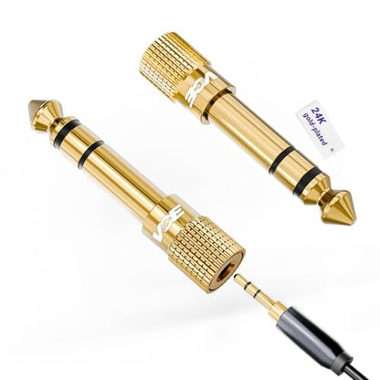 VCE 6.35mm Male to 3.5mm Female 1/4 inch to 1/8 inch 24K Stereo Audio Jack Adapter for Aux Cable, Guitar Amplifier, Headphone, 2 Pack - color: Black