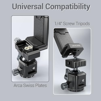 Tripod Phone Mount Holder with Sliding Cold Shoe,Universal Smartphone Mount Adapter with 1/4" Standard Screw&& Arca Swiss Quick Release Plate,Phone Tripod Mount Support Vertical/Horizontal - color: Black