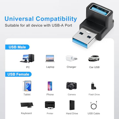USB 3.1 Adapter 90 Degree (2 Pack), Up and Down Angle 90 Degree USB3.1 Type A Male to USB-A Female Adapter USB Coupler Adapters, Fast Charging Converter OTG (USB 3.1 Up Down) - style: 3.1USBm-USBf-3D
