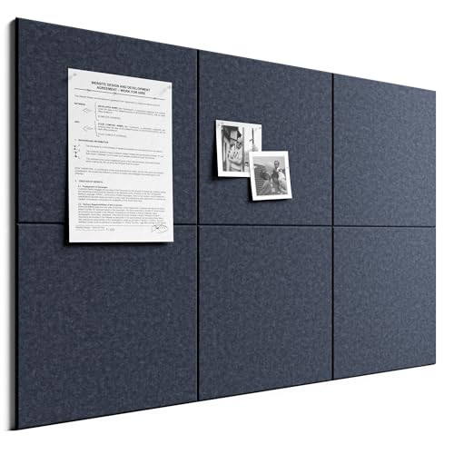 Bumusty Large Cork Board 36" x 24" Alternative - 6 Pack Felt Wall Tiles with 40 Safe Removable Adhesive Tabs, 30 Pushpins, Cork Boards for Walls Pin Board Bulletin Board Office Decor (Navy Blue) - color: Navy Blue, size: Solid tile 6-pack