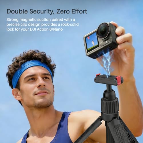 15.7" Extendable Magnetic Selfie Stick Tripod for DJI Osmo Action 5 Pro 4 3 Accessories, Portable Vlog Grip Stand with Dual-Lock Buckle, 360 Rotate Ball Head for Vertical Shooting, Black - size: Action 5 Pro/4/3