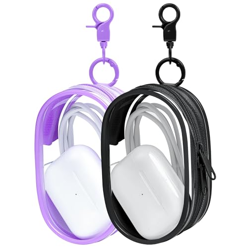 Linsaner 2 Pack Storage Bag for Organizing Data Cables, Earphone, Chargers, Keys, Change, Blind Box Doll Transparent Display Bag, Portable Multi-Function Storage (Purple + Black) - color: A7-Purple + Black