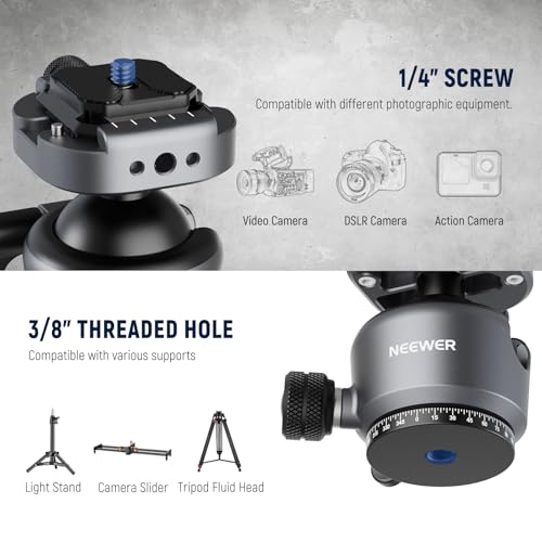 NEEWER GM41 Low Profile Tripod Ball Head, 40mm Metal Panoramic Camera Mount Adapter with 1/4" Arca Type QR Plate Compatible with PD, 360° Swivel & 90° Tilt, Max Load 11lb