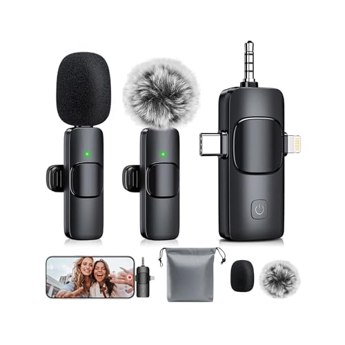 MENERESAS 3-in-1 Mini Microphone for iPhone: Wireless Lavalier Microphones for iOS/Android/Camera - Noise Reduction Lapel Mic, Clip on Mic for Video Recording Vlog, YouTube - color: Abyssal black