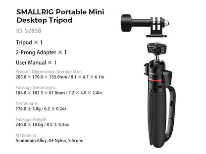 SMALLRIG Small Camera Tripod Selfie Stick, Extendable 8"-15" Mini Handheld Carabiner Tripod with Mantis Hook, 360° Ball Head, Cold Shoe Mount, 1/4"-20 Screw for DSLR, Adapter for DJI, for GoPro - 5285 - style: for camera