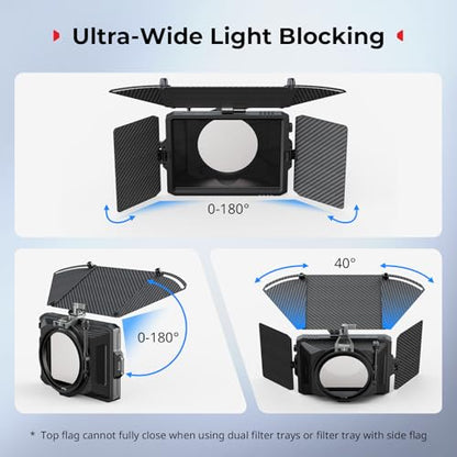 SmallRig Mini Matte Box Pro Flag Kit with Two 4 x 5.65 Filter Frame, Modular Anti-Glare System with Φ67/72/77/82-95mm Adapter Ring, Carbon Fiber Lightweight Design - size: Mini Matte Box Pro