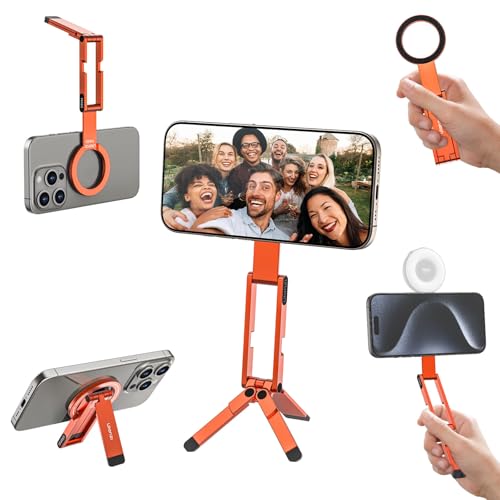 ULANZI MA60 Magnetic Phone Tripod Stand for iPhone 17 16 15 14 13 12 - Ultra Thin 0.8cm Foldable Aluminum Mini Tripod, Strong N52 Magnet Quick Mount, Pocket Cell Phone Stand, Orange - color: Orange