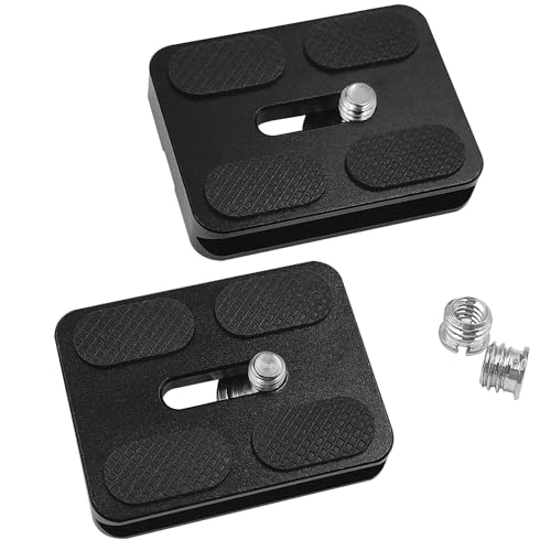 2 Pcs PU50 Tripod Quick Release Plate + 2 Pcs 1/4-3/8 Inch Screw, 50mm*38mm Camera Plates Mount with 1/4''-20 Screw, Compatible with Manfrotto Arca Swiss Benro QR Plate for DSLR Camera - size: 50 mm x 38 mm