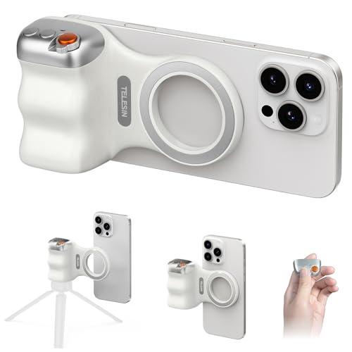 Magnetic Phone Camera Grip, Smartphone Shooting Holder Selfie Handle Snap with Wireless Shutter Button Remote for iPhone 16 15 14 13 12 Pro Max Android Cellphone Vlog Video Photography(White) - color: White