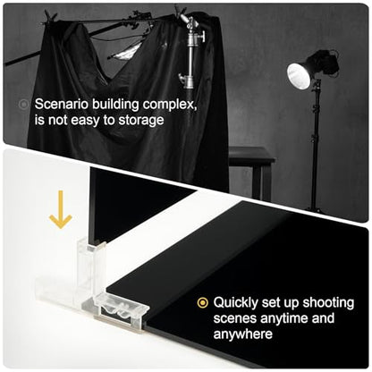 Meking Product Photography Backdrops, Black Double Sided Matte and Reflective Background for Food,Makeup, Jewelry and Other Small Product,2PCS 15.7x11.8in Photo Backdrop Boards with 2PCS Bracket - color: Black