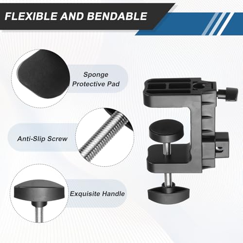 HARFINGTON 2 Pcs Metal Table Clamp Mount 2.3" Hole Dia Clamp for Desk Lamp Mount Stand Universal Dual-Purpose Cantilever Bracket Clip with Plastic Handle for Microphone Arm Lamp Stand, Black - size: 2.3", style: Thickened Dual-Purpose Plastic Handle