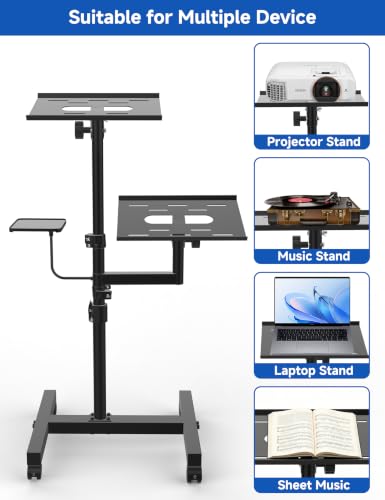 KOOV 2 Shelves Projector Stand, Max 47" Height Adjustable, Mobile Cart on Wheels, Projector Tripod Stand, Rolling Laptop Floor Stand, For Couch - size: 47inch
