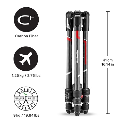 Manfrotto Befree Advanced Twist Camera Tripod Kit, Travel Tripod Kit with Fluid Head and Twist Closure, Portable and Compact, Carbon Camera Tripod for DSLR, Reflex, Mirrorless, Camera Accessories - style: Twist Lock - Carbon Black
