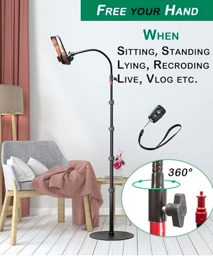 Tall Video Cell Phone Mount with Height Adjustable Stand, Heavy Base, 360 Head - Compatible with iPhone 16, 16 Pro Max, 16 Plus, 15, 14, 13 - color: Center Column Stand