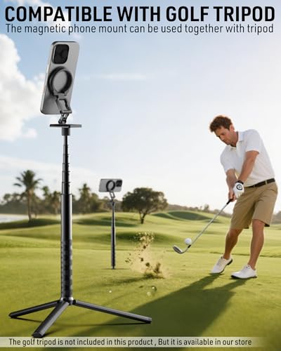 MOSENVKA Dual Magnetic Phone Holder Gym Magnetic Stand,Tripod Phone Mount (1/4'' Hole& ARCA-Swiss),Portable Phone Grip for iPhone 12/13/14/15/16/17-Desk/Car/Gym/Golf Cart/Airplane Use Stand (Black) - color: Black