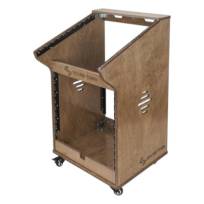 Sound Town DIY Studio Rack with 11U Slant Mixer Top, 10U Front Rack, 2U Bottom Storage, Casters, Rubber Feet, Baltic Plywood, Weathered Brown (SDRK-M11X12B) - size: 12U,Weathered Brown
