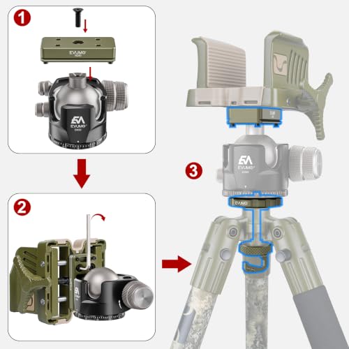 EVUMO Ball Head Conversion Kit for BOG DeathGrip Tripod, 6061-T6 Aluminum Ball Head Converter Adapter and Arca Swiss Saddle Mount Plate Complete Kit Combo for BOG Shooting Tripod (Green) - color: Green