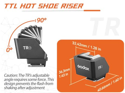 Godox TR-S TR for Sony TTL HSS Hot Shoe Riser Hot Shoe Extender for GOdox iT30 Pro, iT20, iT22 TTL Flash X3 Trigger for Sony,Reduce Lens Shadow, Tilt Adjustment: 0-90°, for Mini Flash Under 300g