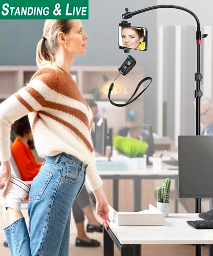 Cell Phone Stand, Phone Floor Stand, Swivel Cell Phone Mount with Height Adjustable Stand, Heavy Stable Base, Compatible with iPhone 16, iPhone 16 Pro Max, iPhone 16 Plus,15, 14, 13, 12 - color: Side Column Stand