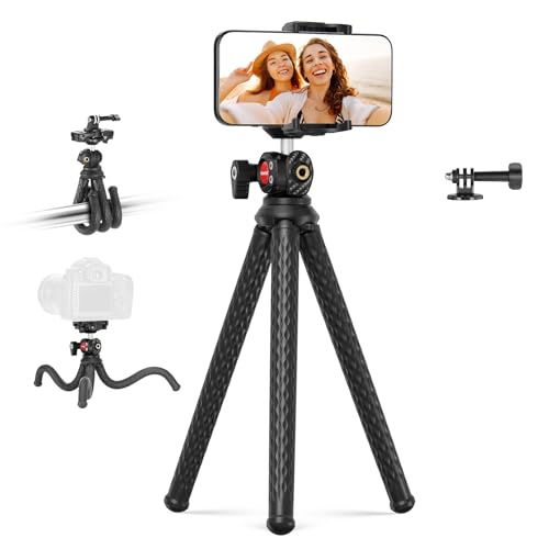 NEEWER Flexible Tripod with Remote, Mini Camera Phone Tripod Stand with Hidden Phone Holder&Action Camera Adapter Compatible with iPhone GoPro Hero13 12 11 10 DJI Insta360 Samsung for Vlogging, TP34 - style: TP34