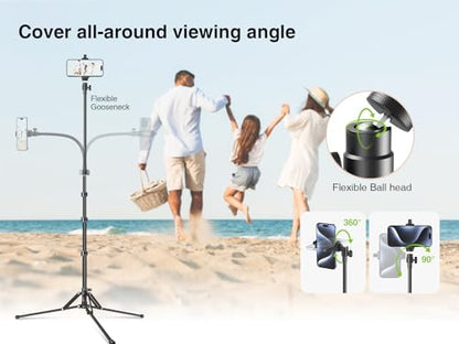 elitehood 6.8 Feet Tall Phone Stand Tripod, Aluminum iPhone Tripod [Lightweight & Ultra Stable], Adjustable Phone Recording Stand Compatible with iPhone 15 Pro Max/15 Pro/14 13, Android Cell Phone - style: Lightweight Tripod