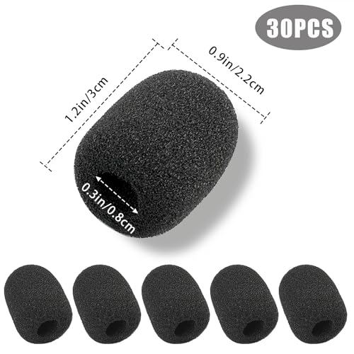 30 Pack Mini Size Lapel Headset Mic Foam Covers Microphone Windscreen, Black