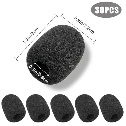 30 Pack Mini Size Lapel Headset Mic Foam Covers Microphone Windscreen, Black