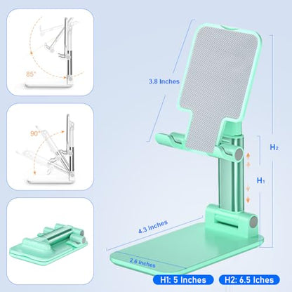 Phone Stand for Desk, Cell Phone Holder Cute Smart Cellphone Stand Foldable Stands Compatible with Under 8" Devices, Office Accessories, White-Green - color: J-White-Green
