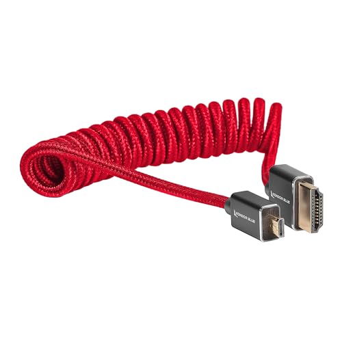 KONDOR BLUE | Micro HDMI (Type D) to Full HDMI (Type A) 2.0 Coiled Cable 12”-24” Braided | 4K 60Hz 18Gbps HDR, 3D, Reinforced | for On-Camera Monitors & Recorders + More | Red - color: Red