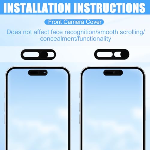 2pcs Front Camera Cover Slide, Ultra Thin Webcam Cover Front Phone Camera Protection to Protect Privacy and Security Compatible with iPhone 15 16 17 Air 14 17 Pro Max (Black)