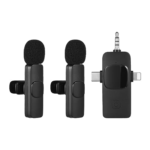 Wireless Lavalier Microphone 3-in-1 Wireless Clip-on Mic Transmitter and Receiver (2 Transmitters, 1 Receiver)
